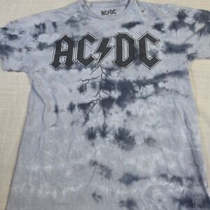 AC/DC Graphic T-Shirt Mens Small Grey Tie Dye Lightning Bolt Rock Band Tee